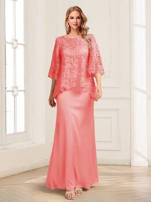 Lace Sheath/Column Crew Neck Half Sleeves Mother of the Bride Dresses