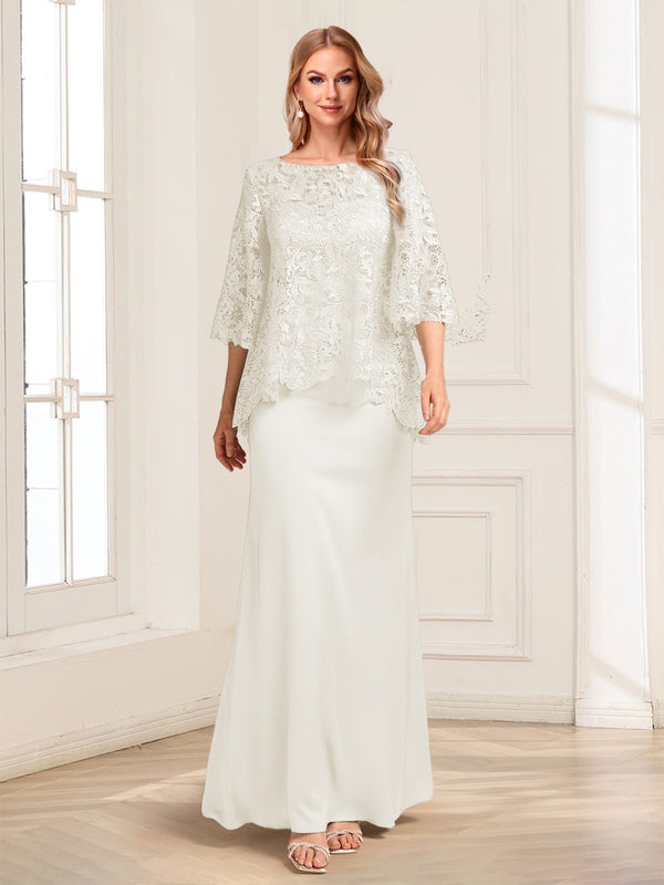 Lace Sheath/Column Crew Neck Half Sleeves Mother of the Bride Dresses