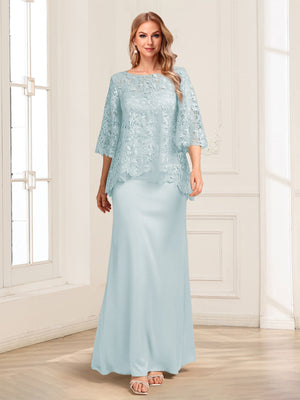Lace Sheath/Column Crew Neck Half Sleeves Mother of the Bride Dresses