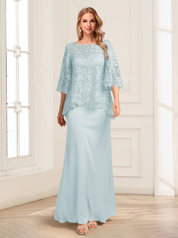 Lace Sheath/Column Crew Neck Half Sleeves Mother of the Bride Dresses