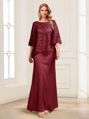 Lace Sheath/Column Crew Neck Half Sleeves Mother of the Bride Dresses