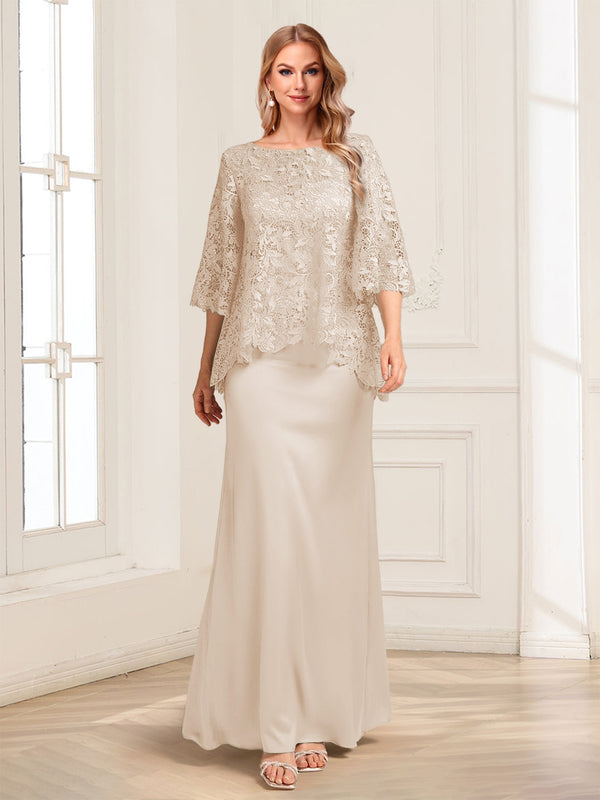 Lace Sheath/Column Crew Neck Half Sleeves Mother of the Bride Dresses