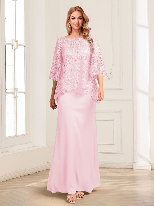 Lace Sheath/Column Crew Neck Half Sleeves Mother of the Bride Dresses