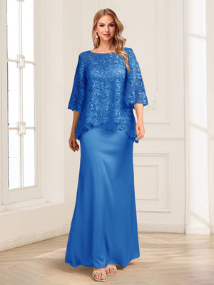 Lace Sheath/Column Crew Neck Half Sleeves Mother of the Bride Dresses