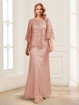 Lace Sheath/Column Crew Neck Half Sleeves Mother of the Bride Dresses