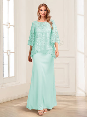 Lace Sheath/Column Crew Neck Half Sleeves Mother of the Bride Dresses