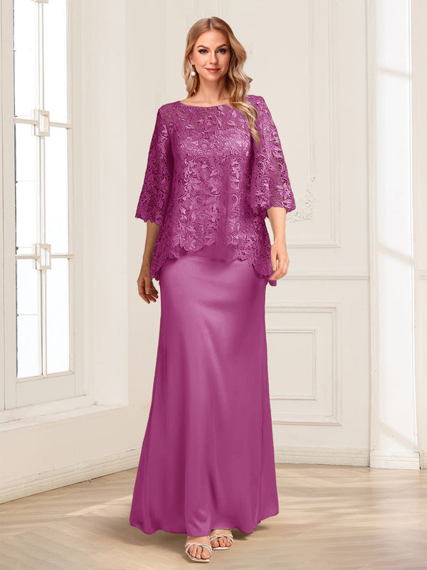 Lace Sheath/Column Crew Neck Half Sleeves Mother of the Bride Dresses