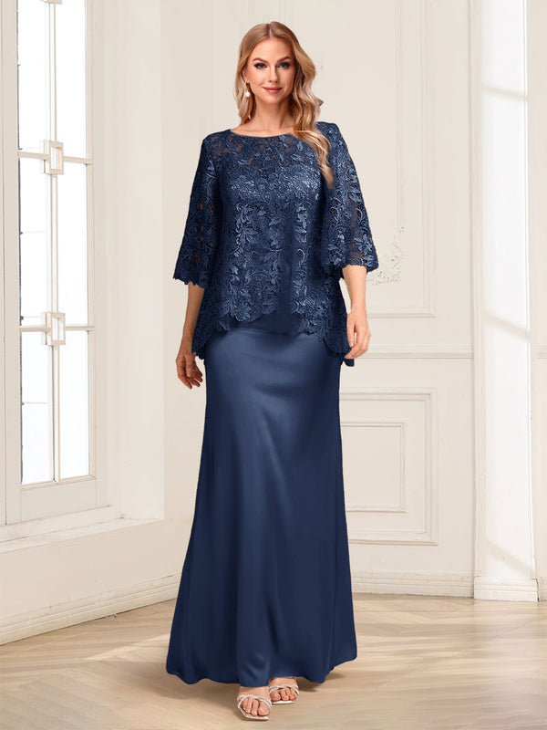 Lace Sheath/Column Crew Neck Half Sleeves Mother of the Bride Dresses