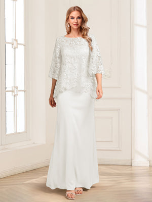 Lace Sheath/Column Crew Neck Half Sleeves Mother of the Bride Dresses