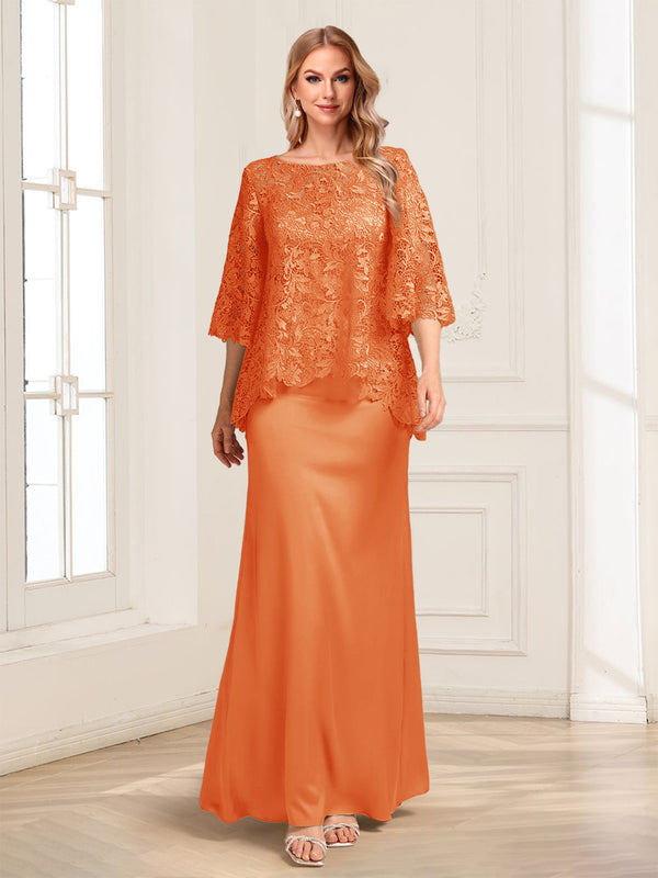 Lace Sheath/Column Crew Neck Half Sleeves Mother of the Bride Dresses