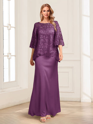 Lace Sheath/Column Crew Neck Half Sleeves Mother of the Bride Dresses