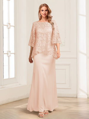Lace Sheath/Column Crew Neck Half Sleeves Mother of the Bride Dresses