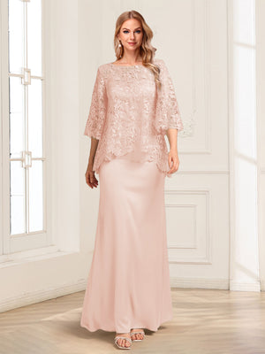 Lace Sheath/Column Crew Neck Half Sleeves Mother of the Bride Dresses