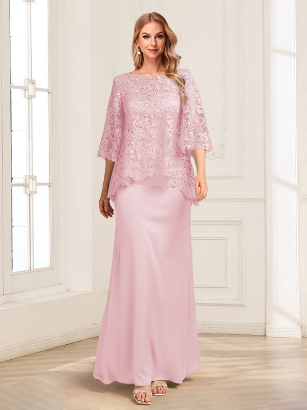Lace Sheath/Column Crew Neck Half Sleeves Mother of the Bride Dresses
