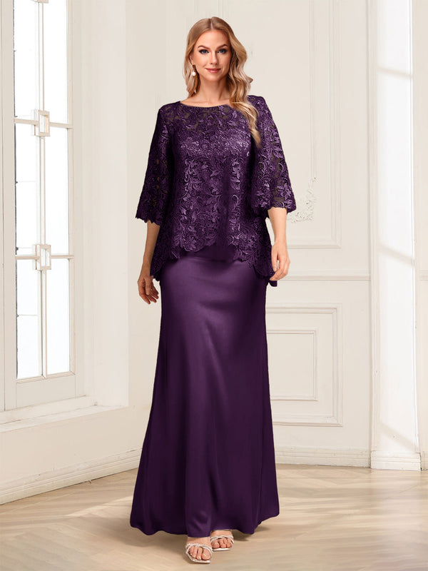 Lace Sheath/Column Crew Neck Half Sleeves Mother of the Bride Dresses