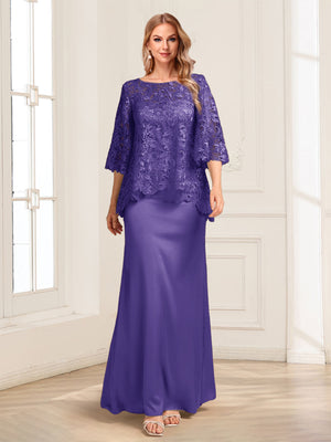 Lace Sheath/Column Crew Neck Half Sleeves Mother of the Bride Dresses