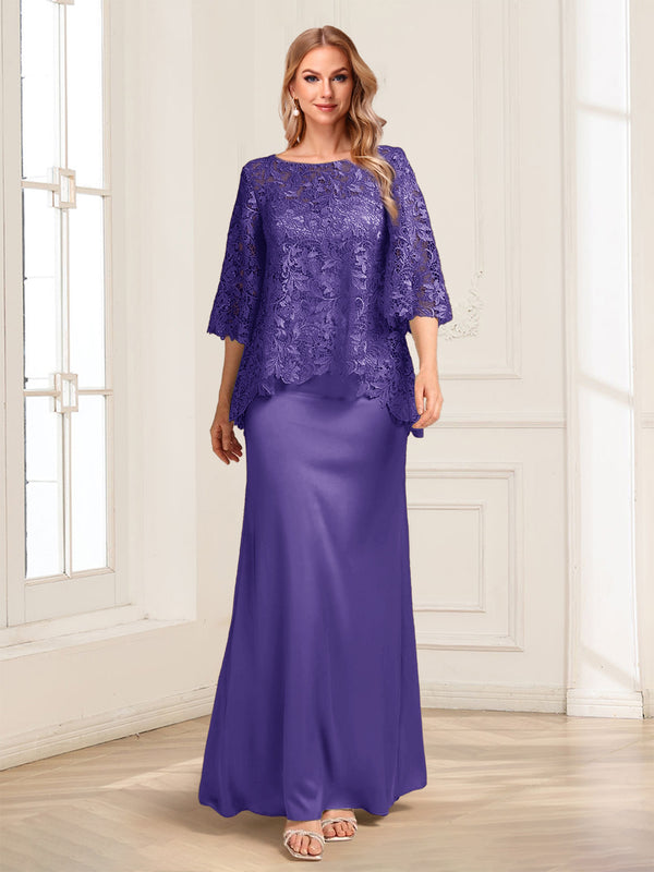 Lace Sheath/Column Crew Neck Half Sleeves Mother of the Bride Dresses