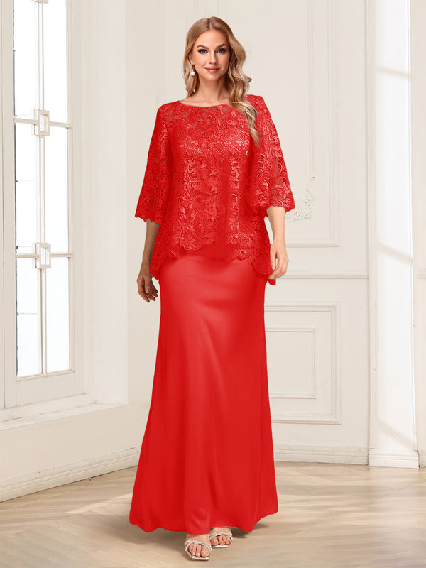 Lace Sheath/Column Crew Neck Half Sleeves Mother of the Bride Dresses