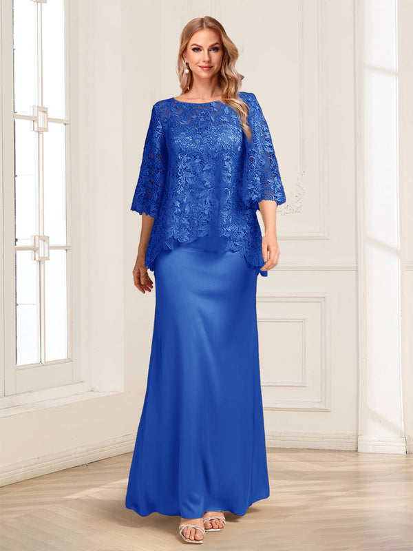 Lace Sheath/Column Crew Neck Half Sleeves Mother of the Bride Dresses