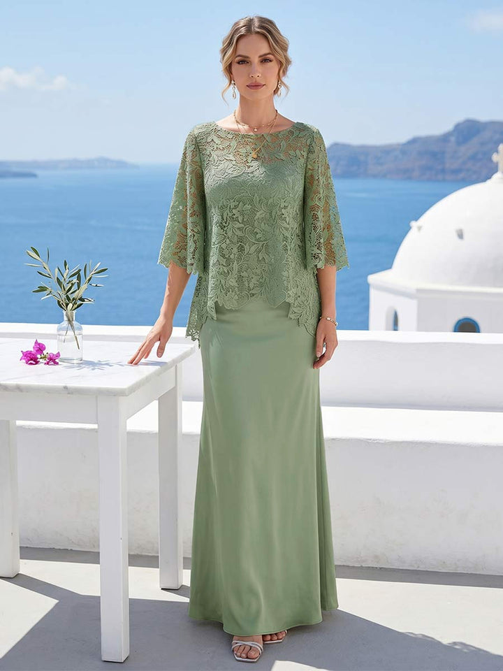 Lace Sheath/Column Crew Neck Half Sleeves Mother of the Bride Dresses