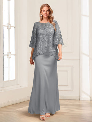 Lace Sheath/Column Crew Neck Half Sleeves Mother of the Bride Dresses