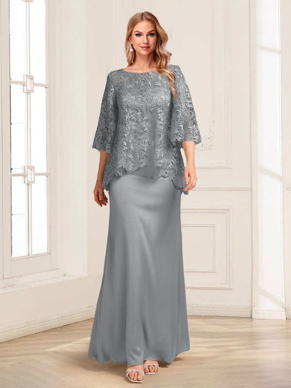 Lace Sheath/Column Crew Neck Half Sleeves Mother of the Bride Dresses
