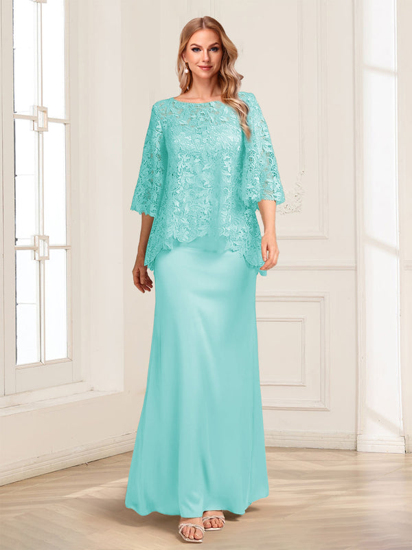 Lace Sheath/Column Crew Neck Half Sleeves Mother of the Bride Dresses
