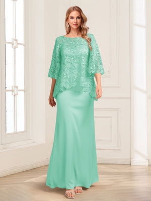 Lace Sheath/Column Crew Neck Half Sleeves Mother of the Bride Dresses