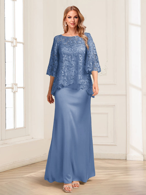 Lace Sheath/Column Crew Neck Half Sleeves Mother of the Bride Dresses