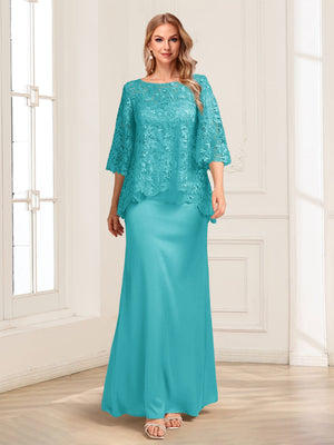 Lace Sheath/Column Crew Neck Half Sleeves Mother of the Bride Dresses