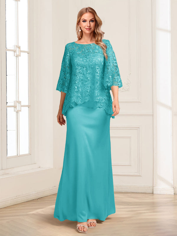 Lace Sheath/Column Crew Neck Half Sleeves Mother of the Bride Dresses