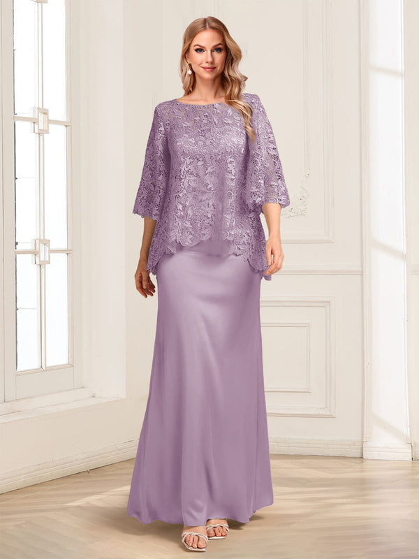 Lace Sheath/Column Crew Neck Half Sleeves Mother of the Bride Dresses