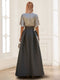 Sequined A-Line V-Neck Half Sleeves Mother of the Bride Dresses with Belt