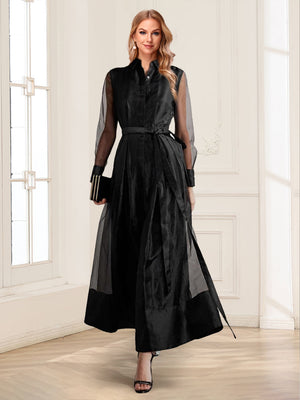 A-Line/Princess Collar Long Sleeves Mother of the Bride Dresses With Belt