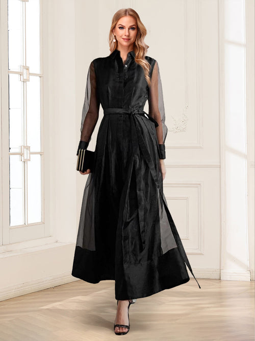 A-Line/Princess Collar Long Sleeves Mother of the Bride Dresses With Belt