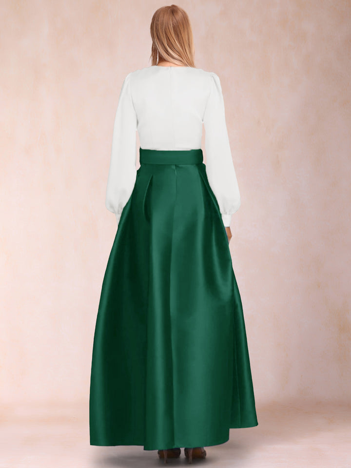 Satin A-Line/Princess V-Neck Floor-Length Long Sleeves Mother of the Bride Dresses With Belt