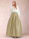Satin A-Line/Princess V-Neck Floor-Length Long Sleeves Mother of the Bride Dresses With Belt