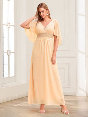 A-Line/Princess V-Neck Short Sleeves Ankle-Length Mother of the Bride Dresses With Sash