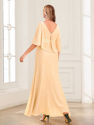 A-Line/Princess V-Neck Short Sleeves Ankle-Length Mother of the Bride Dresses With Sash