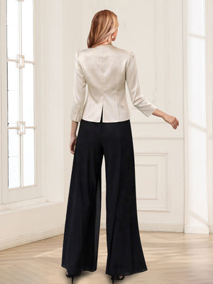 Scoop Long Sleeves 3 Pieces Pantsuits with Beading