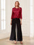Scoop Long Sleeves 3 Pieces Pantsuits with Beading
