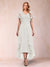 A-Line/Princess V-Neck Short Sleeves Asymmetrical Tea-Length Mother of the Bride Dresses with Appliques & Ruffles