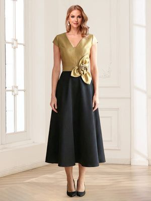 Satin A-Line/Princess V-Neck Sleeveless Ankle-Length Mother of the Bride Dresses with 3D Floral