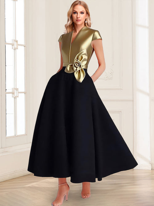 Satin A-Line/Princess V-Neck Sleeveless Ankle-Length Mother of the Bride Dresses with 3D Floral