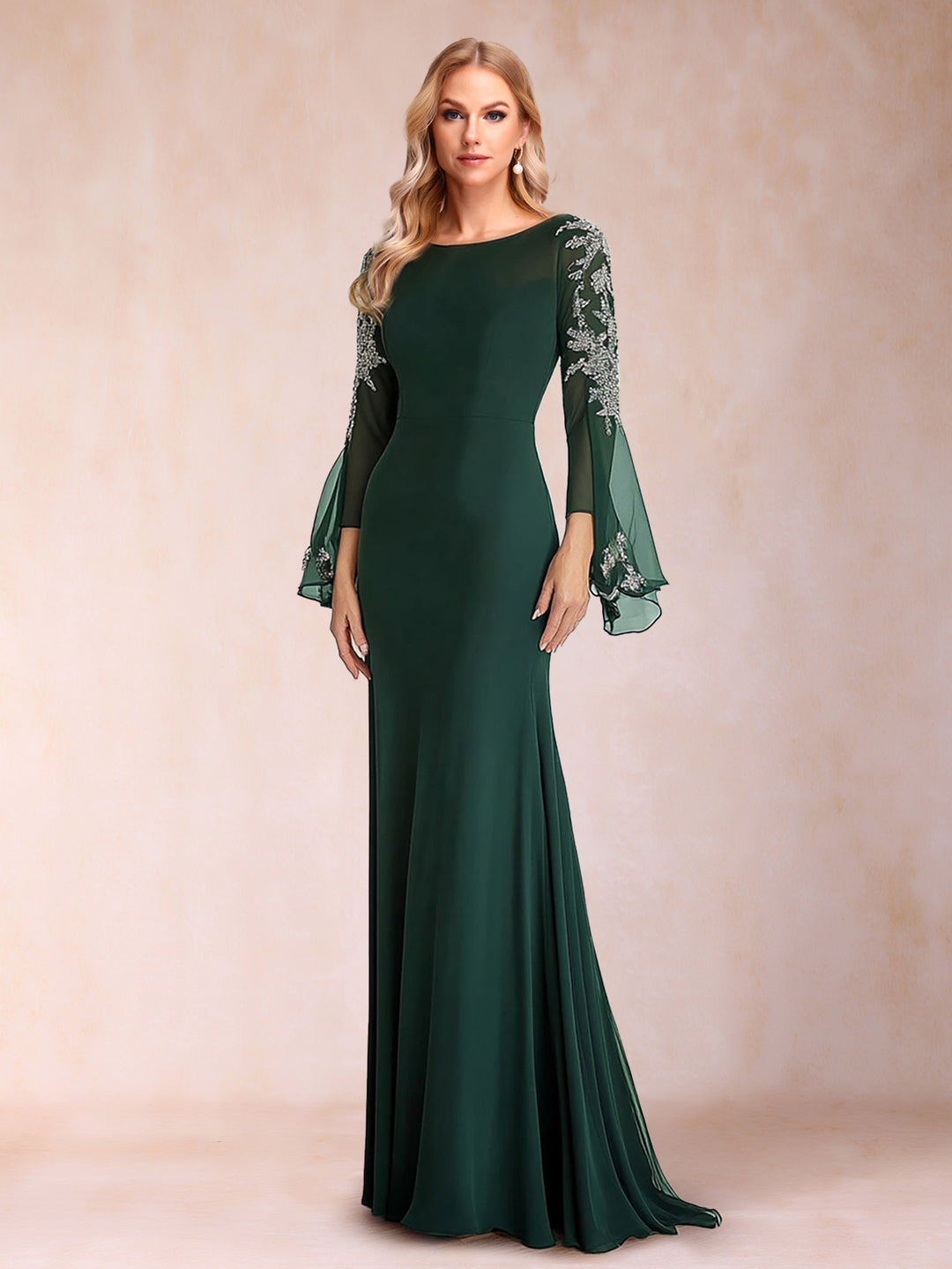 Chiffon A-Line/Princess Scoop Long Sleeves Mother of the Bride Dresses With Appliques