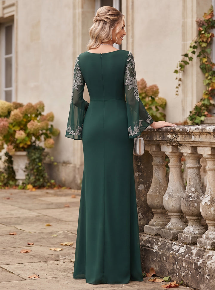 Trumpet/Mermaid Scoop Long Sleeves Chiffon Floor-Length Formal Dresses with Applique