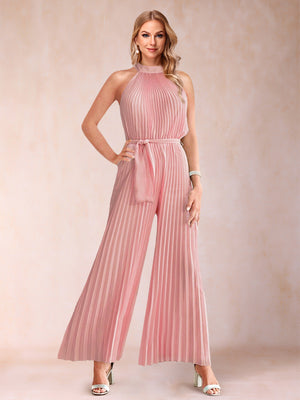 Halter Sleeveless Ankle-Length Mother of the Bride Pantsuits with Sash