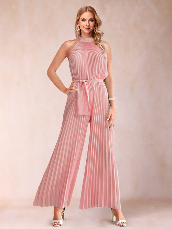 Halter Sleeveless Ankle-Length Mother of the Bride Pantsuits with Sash