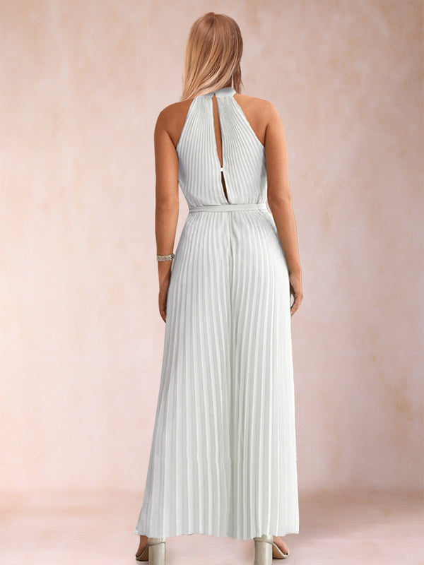 Halter Sleeveless Ankle-Length Mother of the Bride Pantsuits with Sash