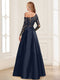 A-Line/Princess One-Shoulder Long Sleeves Floor-Length Mother of the Bride Dresses with Appliques